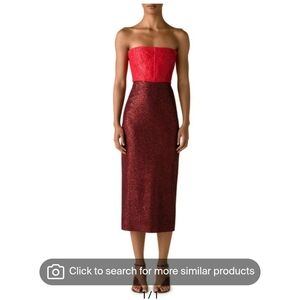 St. John Red Burgundy Bonded Sequin Strapless Midi Dress Size 10 Cocktail